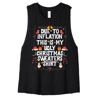 Funny Due To Inflation Ugly Christmas Sweaters Women's Racerback Cropped Tank