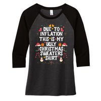 Funny Due To Inflation Ugly Christmas Sweaters Women's Tri-Blend 3/4-Sleeve Raglan Shirt