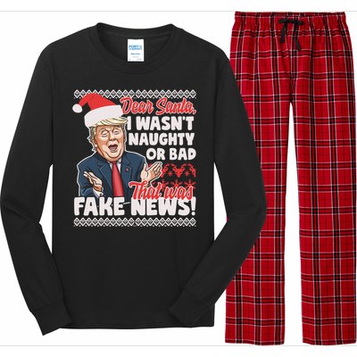 Funny Donald Trump Fake News Ugly Christmas Style Gift Long Sleeve Pajama Set