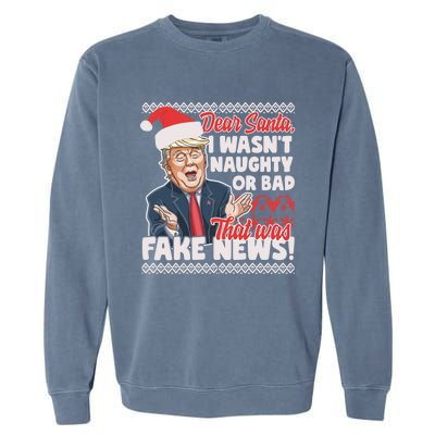 Funny Donald Trump Fake News Ugly Christmas Style Gift Garment-Dyed Sweatshirt