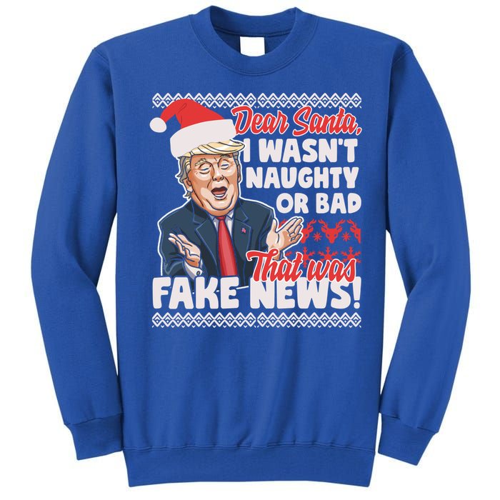 Funny Donald Trump Fake News Ugly Christmas Style Gift Tall Sweatshirt