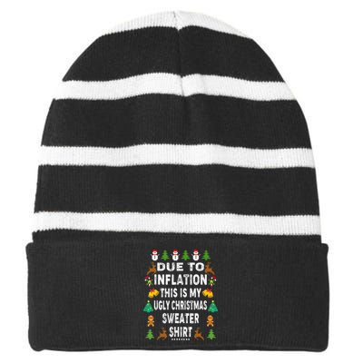 Funny Due To Inflation This Is My Ugly Sweater For Christmas Striped Beanie with Solid Band