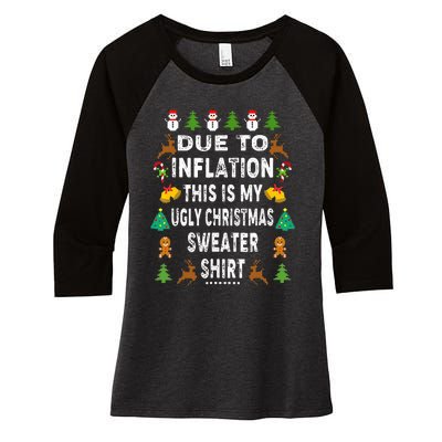 Funny Due To Inflation This Is My Ugly Sweater For Christmas Women's Tri-Blend 3/4-Sleeve Raglan Shirt