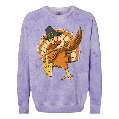 Funny Dabbing Turkey Adult Matching Thanksgiving Gift Colorblast Crewneck Sweatshirt