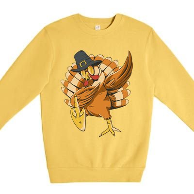 Funny Dabbing Turkey Adult Matching Thanksgiving Gift Premium Crewneck Sweatshirt