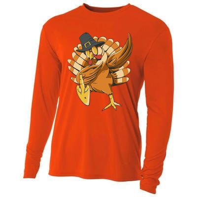 Funny Dabbing Turkey Adult Matching Thanksgiving Gift Cooling Performance Long Sleeve Crew