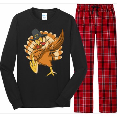 Funny Dabbing Turkey Adult Matching Thanksgiving Gift Long Sleeve Pajama Set