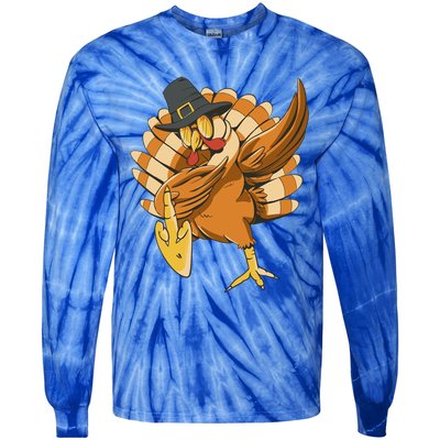 Funny Dabbing Turkey Adult Matching Thanksgiving Gift Tie-Dye Long Sleeve Shirt