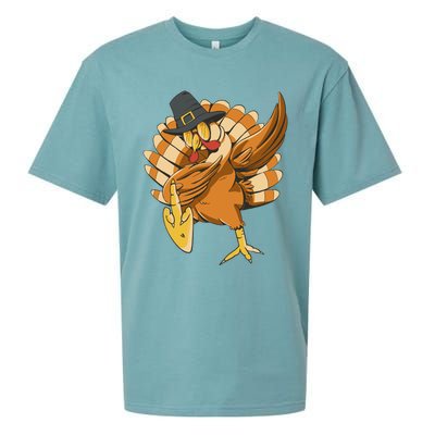 Funny Dabbing Turkey Adult Matching Thanksgiving Gift Sueded Cloud Jersey T-Shirt