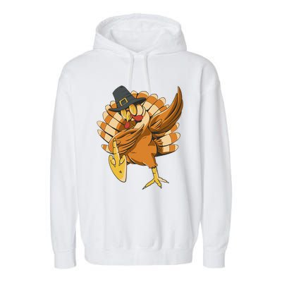 Funny Dabbing Turkey Adult Matching Thanksgiving Gift Garment-Dyed Fleece Hoodie