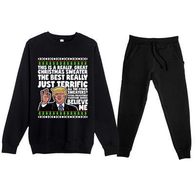 Funny Donald Trump Ugly Christmas Parody Speech Funny Gift Premium Crewneck Sweatsuit Set