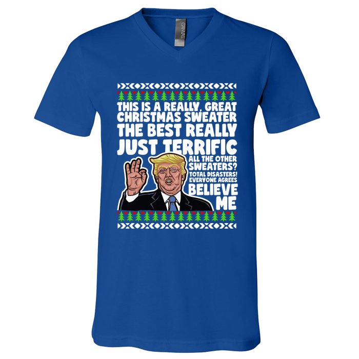 Funny Donald Trump Ugly Christmas Parody Speech Funny Gift V-Neck T-Shirt