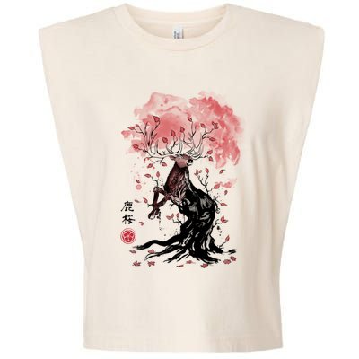 Fantasy Deer Tree Japanese Style Art Picture Painting Garment-Dyed Women's Muscle Tee