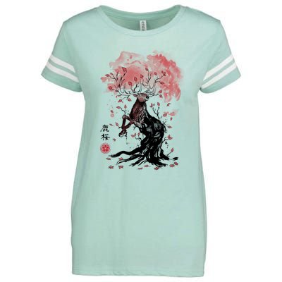 Fantasy Deer Tree Japanese Style Art Picture Painting Enza Ladies Jersey Football T-Shirt