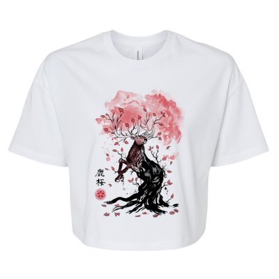 Fantasy Deer Tree Japanese Style Art Picture Painting Bella+Canvas Jersey Crop Tee