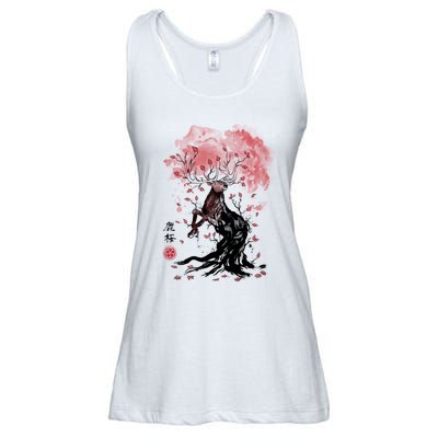 Fantasy Deer Tree Japanese Style Art Picture Painting Ladies Essential Flowy Tank