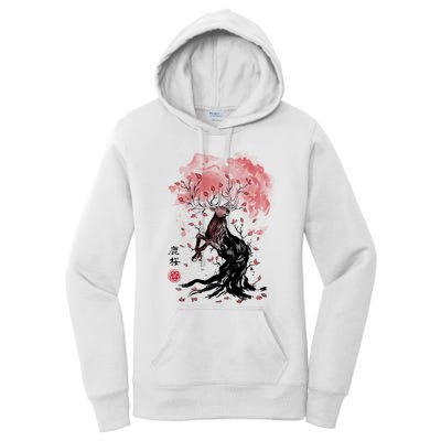 Fantasy Deer Tree Japanese Style Art Picture Painting Women's Pullover Hoodie