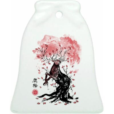 Fantasy Deer Tree Japanese Style Art Picture Painting Ceramic Bell Ornament