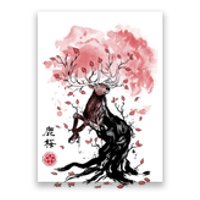 Fantasy Deer Tree Japanese Style Art Picture Painting Poster