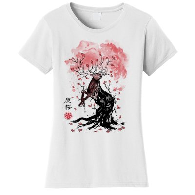 Fantasy Deer Tree Japanese Style Art Picture Painting Women's T-Shirt