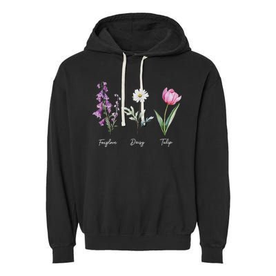 Foxglove Daisy Tulip Floral  Garment-Dyed Fleece Hoodie