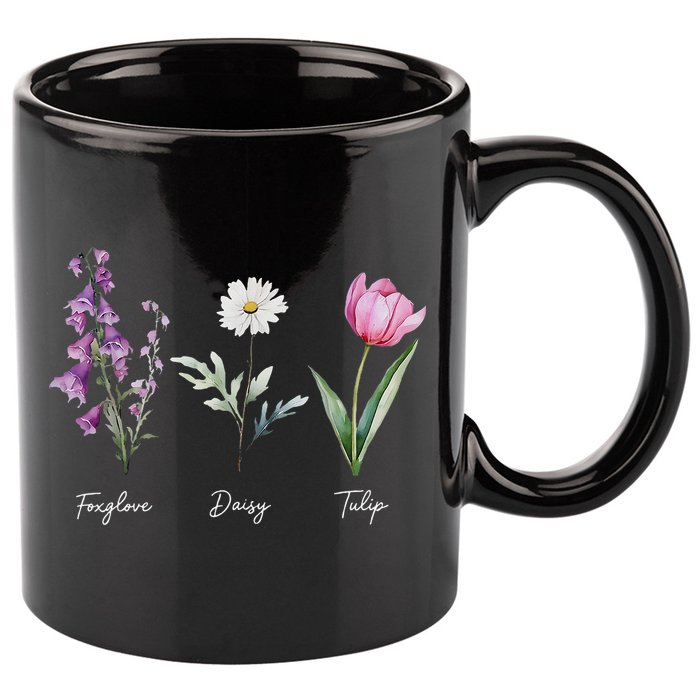 Foxglove Daisy Tulip Floral  11oz C Handle Ceramic Mug