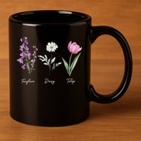 Foxglove Daisy Tulip Floral  11oz C Handle Ceramic Mug