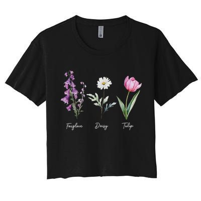 Foxglove Daisy Tulip Floral  Crop Top