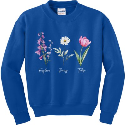 Foxglove Daisy Tulip Floral  Kids Sweatshirt