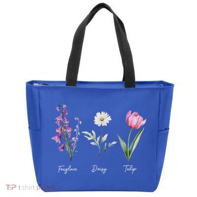 Foxglove Daisy Tulip Floral  Zip Tote Bag