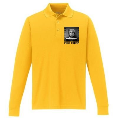 Free Donald Trump Mug Shot Performance Long Sleeve Polo