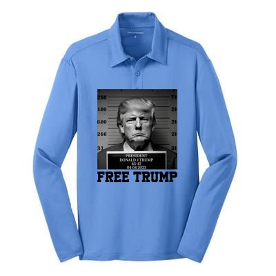 Free Donald Trump Mug Shot Silk Touch Performance Long Sleeve Polo