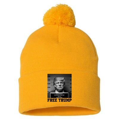 Free Donald Trump Mug Shot Pom Pom 12in Knit Beanie