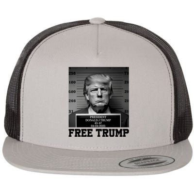 Free Donald Trump Mug Shot Flat Bill Trucker Hat