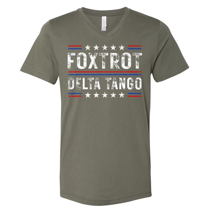 Foxtrots Delta Tangos Foxtrots Deltas Tangos US Flag V-Neck T-Shirt