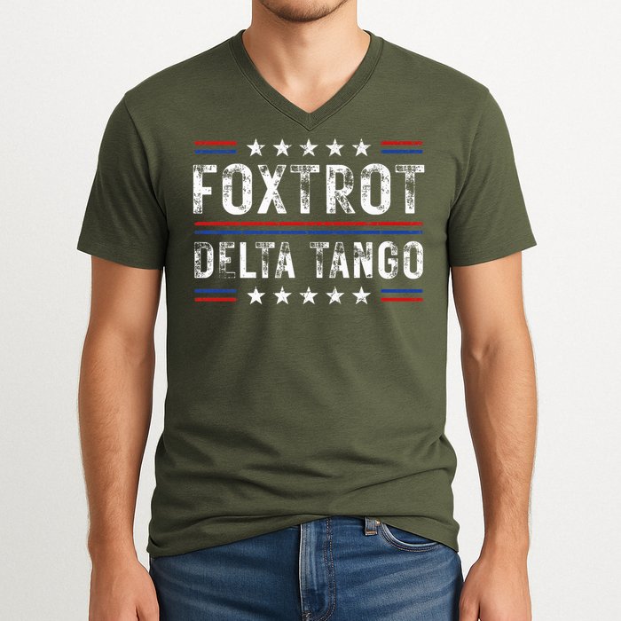 Foxtrots Delta Tangos Foxtrots Deltas Tangos US Flag V-Neck T-Shirt