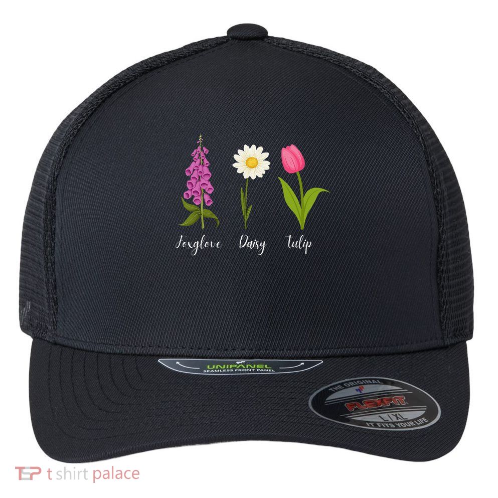 Foxglove Daisy Tulip Cute Flowers Floral Plant Wildflowers Flexfit Unipanel Trucker Cap