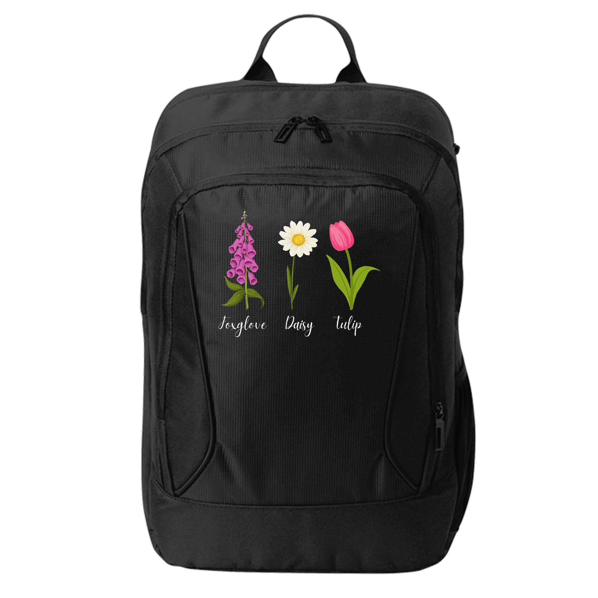 Foxglove Daisy Tulip Cute Flowers Floral Plant Wildflowers City Backpack