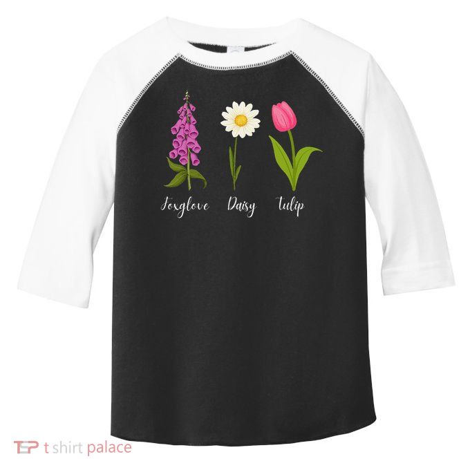 Foxglove Daisy Tulip Cute Flowers Floral Plant Wildflowers Toddler Fine Jersey T-Shirt
