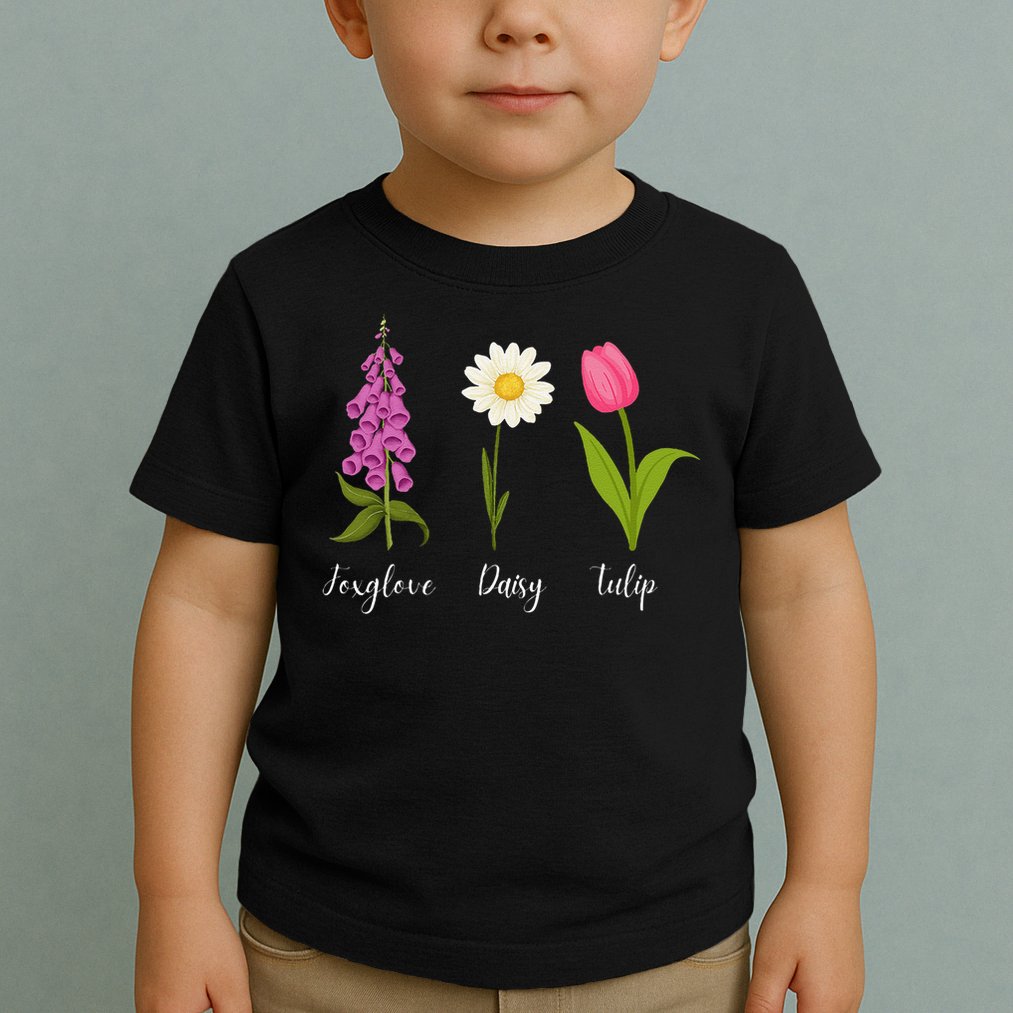Foxglove Daisy Tulip Cute Flowers Floral Plant Wildflowers Toddler T-Shirt