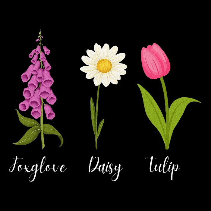 Foxglove Daisy Tulip Cute Flowers Floral Plant Wildflowers Toddler T-Shirt