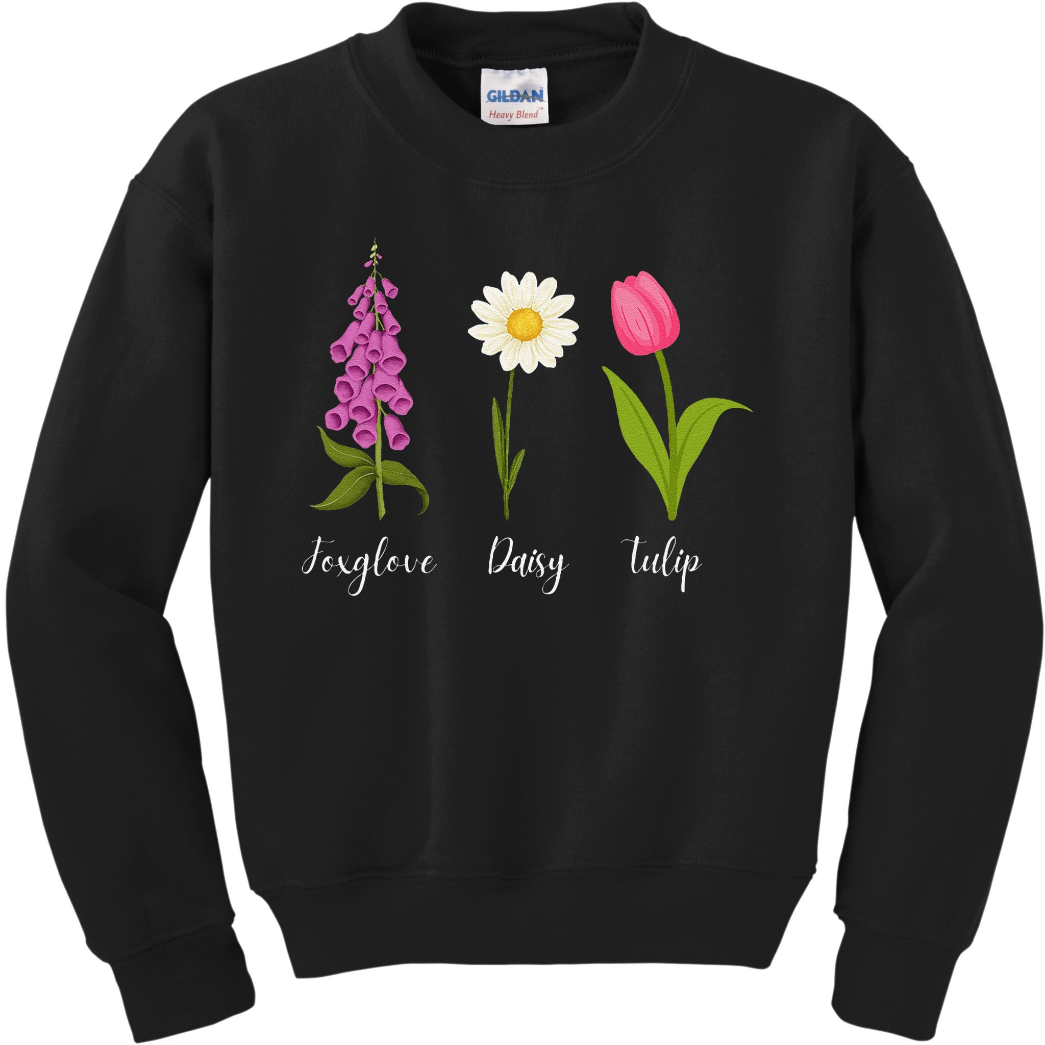 Foxglove Daisy Tulip Cute Flowers Floral Plant Wildflowers Kids Sweatshirt