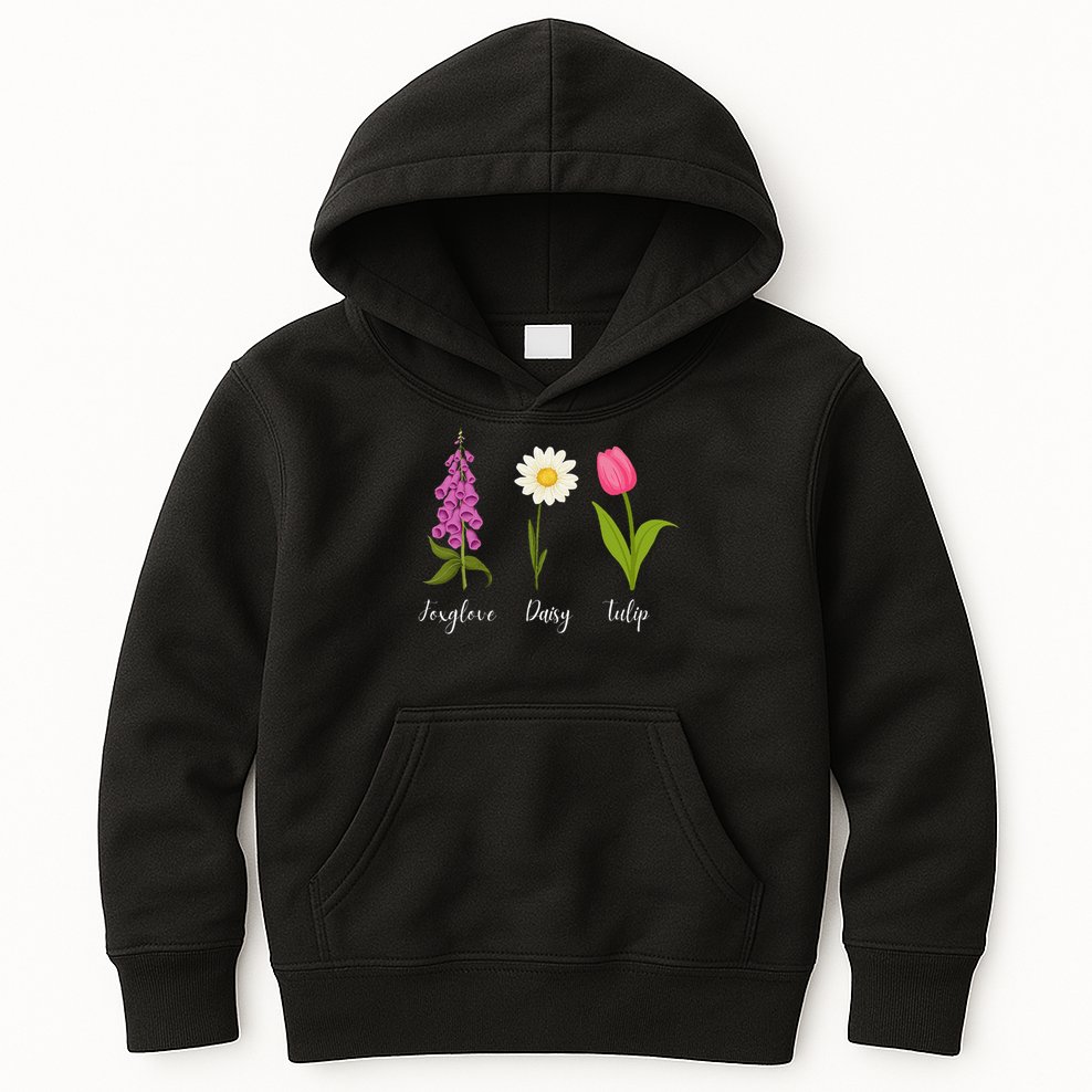 Foxglove Daisy Tulip Cute Flowers Floral Plant Wildflowers Kids Hoodie