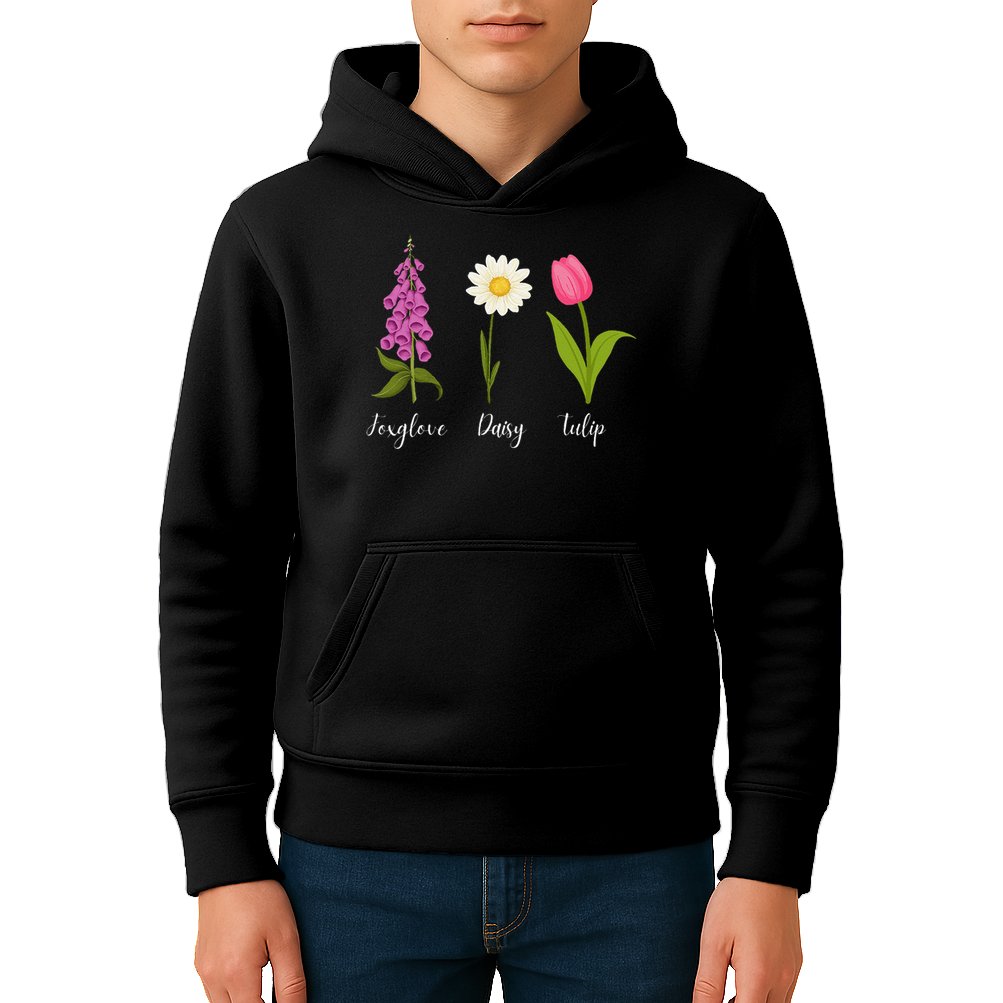 Foxglove Daisy Tulip Cute Flowers Floral Plant Wildflowers Kids Hoodie
