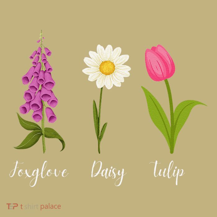 Foxglove Daisy Tulip Cute Flowers Floral Plant Wildflowers T-Shirt
