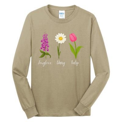 Foxglove Daisy Tulip Cute Flowers Floral Plant Wildflowers Tall Long Sleeve T-Shirt