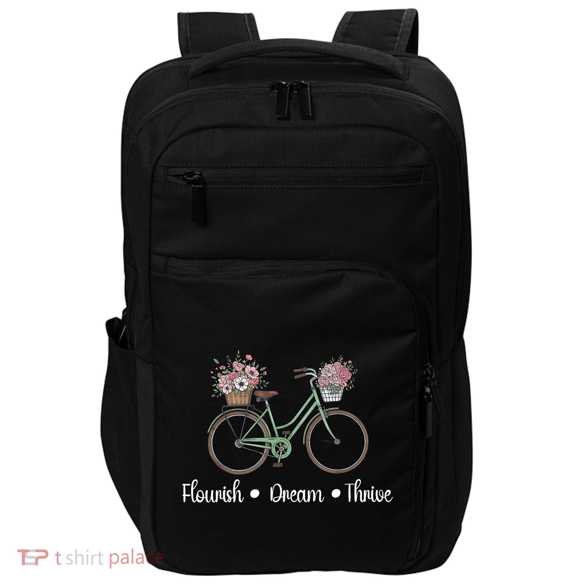 Flourish Dream Thrive Floral Bike Subtle 8647 Trump Resist  Impact Tech Backpack