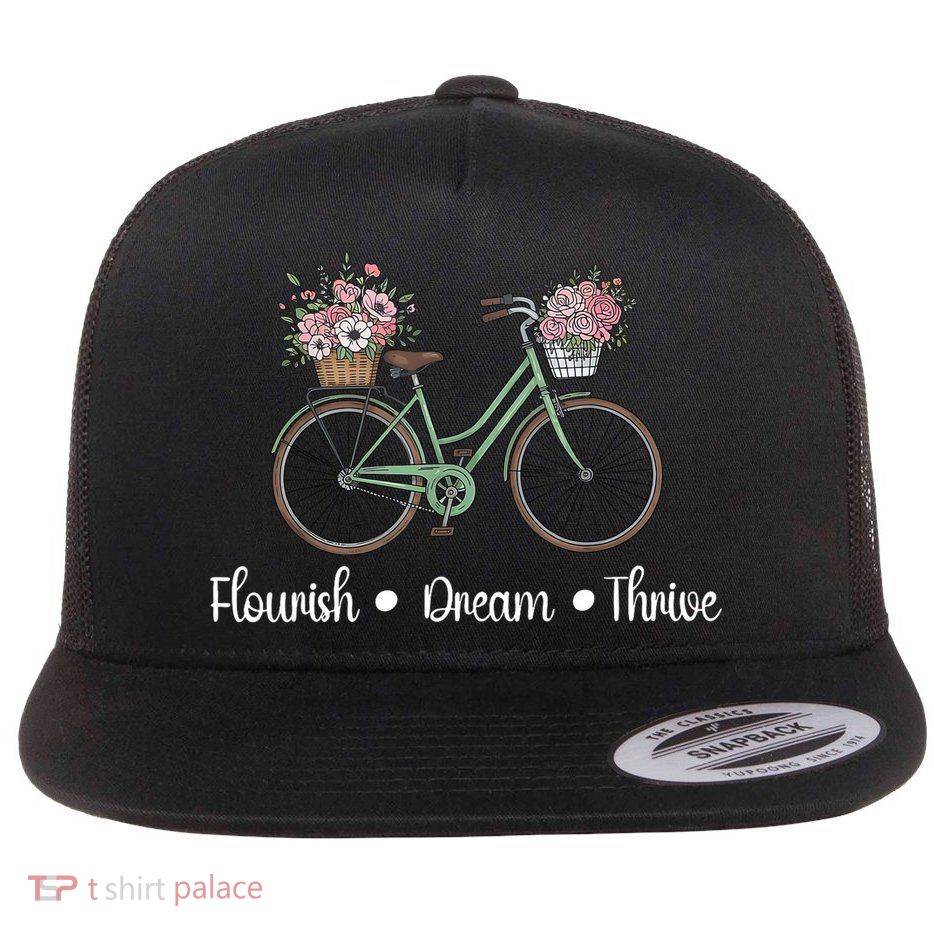 Flourish Dream Thrive Floral Bike Subtle 8647 Trump Resist  Flat Bill Trucker Hat