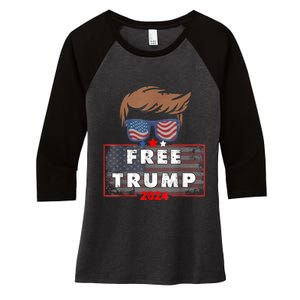 Free Donald Trump Republican Support Pro Trump American Flag Women's Tri-Blend 3/4-Sleeve Raglan Shirt