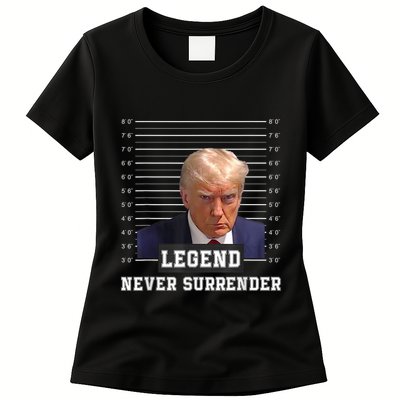 Free Donald Trump Mug Shot President Never Surrender Womens T-Shirt
